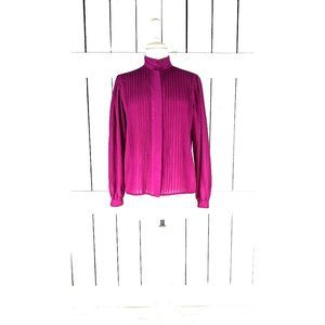 Vintage Chaus fuchsia  sheer billowy long sleeve button down blouse